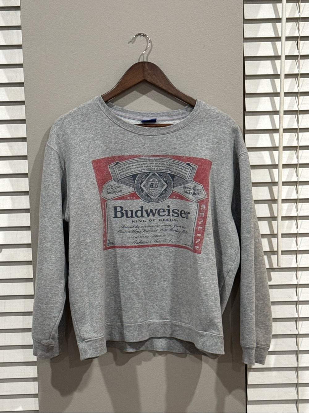 Budweiser Gray Crewneck with Red Label Graphic